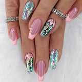Cifeeo Detachable Manicure Wearable Nail Art Press On Nails purple Glitter French False Nails Long Coffin Fake Nails Full Cover Tips