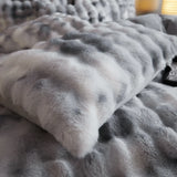 Cifeeo-Autumn and Winter Bedding Set Luxury Faux Rabbit Fur Bedding Set, Velvet Fleece, Gradient Blue, Grey, Plush, Duvet Cover, Flat, Fitted Bed Sheet, Pillowcases