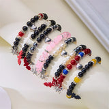 Cifeeo-Halloween Jewelry 2Pcs/Set Gothic Punk Spider Bat Beaded Bracelet Women Men Couple Heart Magnetic Matching Beads Bangles Halloween Jewelry Gifts