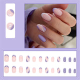 Cifeeo  Cute Short Oval Fake Nails With Designs French Round Head Nails Set Press On Nails Full Cover False Nail Tips Purple Manicure