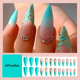 Cifeeo Green Long Stiletto False Nails With Designs Fashion Matte Fake Nails Press On Nails 2022 New French Almond Manicure Tips