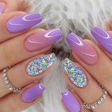 Cifeeo Detachable Manicure Wearable Nail Art Press On Nails purple Glitter French False Nails Long Coffin Fake Nails Full Cover Tips