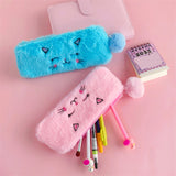 Cifeeo-Back To School Gifts Cute Cat Pencil Case Plush Pencil Cases For Girls Trousse Scolaire Soft School Supplies Estuche Escolar Stationery Pencil Pouch