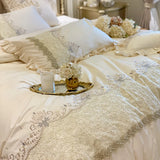 Cifeeo-European-Style French Ruffles Handmade Beads Bedding Set Egyptian Cotton Flowers Embroidery Duvet Cover Bed Sheet Pillowcases