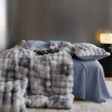 Cifeeo-Autumn and Winter Bedding Set Luxury Faux Rabbit Fur Bedding Set, Velvet Fleece, Gradient Blue, Grey, Plush, Duvet Cover, Flat, Fitted Bed Sheet, Pillowcases