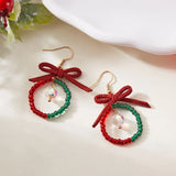 Cifeeo-Christmas Gift idea Christmas Earrings for Women Color Christmas Wreath Bow Rice Christmas Wreath Earrings Holiday Earring Jewelry Gift