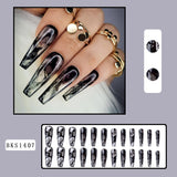 Cifeeo 24Pcs Long Coffin False Nails with Glue Wearable Brown Fake Nails with   Rhinestones Ballet Press on Nails Full Cover Nail Tips