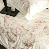 Cifeeo-Chic Butterfly Flowers Embroidery Luxury Bedding Set 800TC Egyptian Cotton Duvet Cover Set Bed Sheet Pillowcases Home Textiles