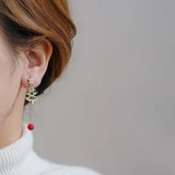 Cifeeo-Christmas gifts Merry Christmas Xmas Tree Red Ball Asymmetric Stud Earrings for Women Girl New Year Snowflake Bell Deer Zircon Festival Earring