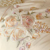 Cifeeo-3/4Pcs Rose Flowers Embroidery Egyptian Cotton Brushed Bedding Set Single Queen King Size Duvet Cover Set Bed Sheet Pillowcases