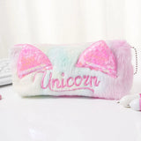 Cifeeo-Back To School Gifts Sequins Ears Pencil Case School Supplies Pencil Pouch Estuche Escolar Embroidery Cartoon Cute Stationery Plush Pencil Case Girls