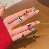 Cifeeo-Christmas gifts New Fashion Moving Santa Claus Tassel Earrings For Women Snowflake Christmas Tree Long Chain Asymmetric Earring New Year Jewelry