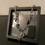 Cifeeo-New Y2K Cuban Figaro Chain Star Moon Pendant Necklace Men Punk Black Zircon Chain Choker Necklace For Men Jewelry Gifts