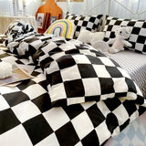 Cifeeo-Checkerboard Bedding Set No Comforter Quilt Duvet Cover Pillowcase Flat Sheet Single Queen Size Polyester Bedclothes