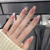 Cifeeo  Fashion Simple Pink French Tips DIY Manicure French Coffin False Nails With Designs Summer Thin Fake Nails Press On Nails