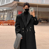 Cifeeo-Winter Outfits Men chill guy Men's Winter Suit Collar Mid-lengthed Woolen Coats Casual Vintage Loose Light Luxury Korean Popular Clothing Long Sleeve Jacket