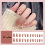 Cifeeo  Fashion Simple Pink French Tips DIY Manicure French Coffin False Nails With Designs Summer Thin Fake Nails Press On Nails