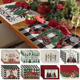 Cifeeo-4Pcs Christmas Tree Elk Placemat Linen Dining Table Mats Coaster Bowl Coffee Cup Pad Mat 2024 Navidad Home Kitchen Decoration