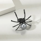 Cifeeo-Halloween Jewelry Halloween Exaggerated Spider Rings for Women Gothic Aesthetic Dark Animal Imitation Pearl Finger Ring Men Party Punk Jewelry