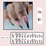 Cifeeo 24Pcs Long Coffin False Nails with Glue Wearable Brown Fake Nails with   Rhinestones Ballet Press on Nails Full Cover Nail Tips