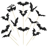 Cifeeo-12/24Pcs Halloween Bat Cupcake Toppers Mixed Black Bat Cupcake Pick Flags Kids Halloween Birthday Party Cake Decoration Supplies