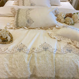 Cifeeo-European-Style French Ruffles Handmade Beads Bedding Set Egyptian Cotton Flowers Embroidery Duvet Cover Bed Sheet Pillowcases