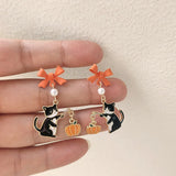 Cifeeo-Halloween Jewelry Cute Cartoon Cat Pumpkin Earrings For Women Funny Black White Kitten Fishbone Bowknot Dangle Earring Girls Christmas Party Gifts