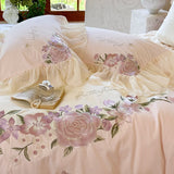 Cifeeo-Flowers Embroidery Lace Ruffles Princess Wedding Bedding Set 1000TC Egyptian Cotton Brushed Duvet Cover Set Bed Sheet Pillowcase