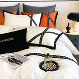 Cifeeo-Luxury Black Gold Cross Patchwork Embroidery Bedding Set 1000TC Egyptian Cotton White Orange Duvet Cover Bed Sheet Pillowcases