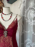 Cifeeo-back to school outfits nye outfits Valentine's Day outfits Sexy Mermaid Spaghetti Straps Red Lace Prom Dresses Long Party Dress CIF1308