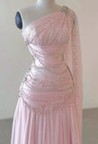 Cifeeo-back to school outfits nye outfits Valentine's Day outfits Classy A Line One Shoulder Pink Chiffon Evening Gown Prom Dresses CIF1435