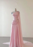 Cifeeo-back to school outfits nye outfits Valentine's Day outfits Classy A Line One Shoulder Pink Chiffon Evening Gown Prom Dresses CIF1435