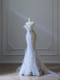 Cifeeo-back to school outfits nye outfits Valentine's Day outfits Modest Mermaid Strapless Tulle Flowers Evening Dress Long Prom Dresses CIF1652