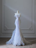 Cifeeo-back to school outfits nye outfits Valentine's Day outfits Modest Mermaid Strapless Tulle Flowers Evening Dress Long Prom Dresses CIF1652