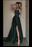 Cifeeo-back to school outfits nye outfits Valentine's Day outfits Sexy A Line Halter Dark Green Satin Long Evening Gowns Prom Dresses CIF1832