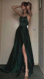 Cifeeo-back to school outfits nye outfits Valentine's Day outfits Sexy A Line Halter Dark Green Satin Long Evening Gowns Prom Dresses CIF1832