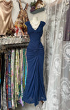 Cifeeo-back to school outfits nye outfits Valentine's Day outfits Vintage Fashion Mermaid V Neckline Navy Blue Floor Length Evening Dress Prom Dresses CIF1881