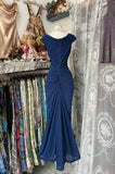 Cifeeo-back to school outfits nye outfits Valentine's Day outfits Vintage Fashion Mermaid V Neckline Navy Blue Floor Length Evening Dress Prom Dresses CIF1881