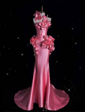 Cifeeo-back to school outfits nye outfits Valentine's Day outfits Vintage Fashion Mermaid Strapless Pink Satin Floor Length Evening Dress Prom Dresses CIF1913