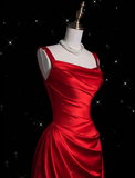 Cifeeo-back to school outfits nye outfits Valentine's Day outfits Vintage Fashion Sheath Straps Red Satin Floor Length Evening Dress Prom Dresses CIF1917
