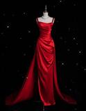 Cifeeo-back to school outfits nye outfits Valentine's Day outfits Vintage Fashion Sheath Straps Red Satin Floor Length Evening Dress Prom Dresses CIF1917
