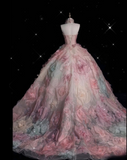 Cifeeo-back to school outfits nye outfits Valentine's Day outfits Vintage Fashion Ball Gown Strapless Pink Floral Floor Length Evening Dress Prom Dresses CIF1920