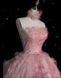 Cifeeo-back to school outfits nye outfits Valentine's Day outfits Vintage Fashion Ball Gown Strapless Pink Floral Floor Length Evening Dress Prom Dresses CIF1920