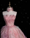 Cifeeo-back to school outfits nye outfits Valentine's Day outfits Vintage Fashion Ball Gown Strapless Pink Floral Floor Length Evening Dress Prom Dresses CIF1920