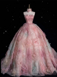 Cifeeo-back to school outfits nye outfits Valentine's Day outfits Vintage Fashion Ball Gown Strapless Pink Floral Floor Length Evening Dress Prom Dresses CIF1920