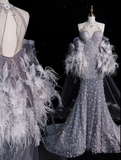 Cifeeo-back to school outfits nye outfits Valentine's Day outfits Vintage Fashion Mermaid High Neckline Sequin Floral Floor Length Evening Dress Prom Dresses CIF1923