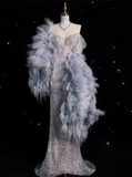 Cifeeo-back to school outfits nye outfits Valentine's Day outfits Classy Mermaid Off The Shoulder Neckline Sequin Floor Length Evening Dress Prom Dresses CIF1934