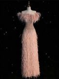 Cifeeo-back to school outfits nye outfits Valentine's Day outfits Classy Mermaid Strapless Feathers Floor Length Evening Dress Prom Dresses CIF1935