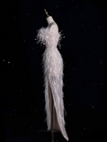 Cifeeo-back to school outfits nye outfits Valentine's Day outfits Classy Mermaid Strapless Feathers Floor Length Evening Dress Sequin Prom Dresses CIF1937