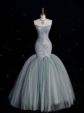 Cifeeo-back to school outfits nye outfits Valentine's Day outfits Classy Mermaid Strapless Sage Green Floor Length Evening Dress Tulle Prom Dresses CIF1944